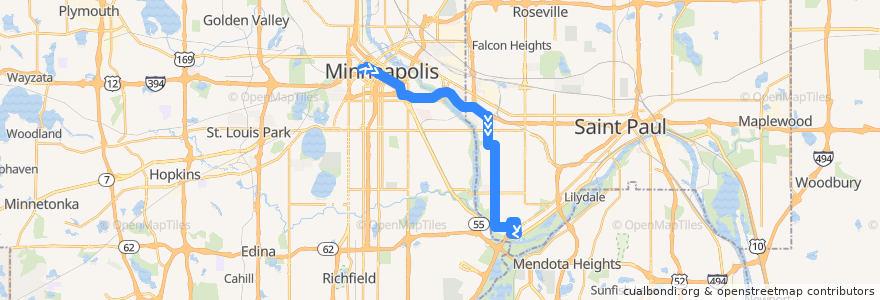 Mapa del recorrido Metro Transit 134B (eastbound) de la línea  en ミネソタ州.