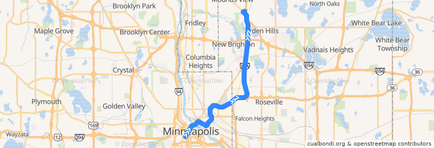 Mapa del recorrido Metro Transit 250H (northbound) de la línea  en Minnesota.