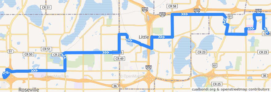 Mapa del recorrido Metro Transit 223 (eastbound) de la línea  en Ramsey County.