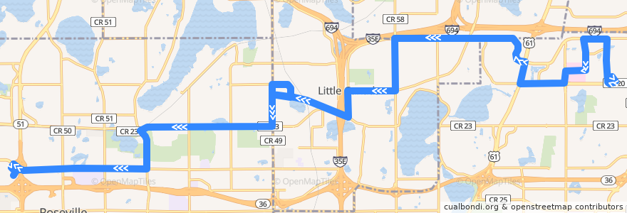 Mapa del recorrido Metro Transit 223 (westbound) de la línea  en Ramsey County.
