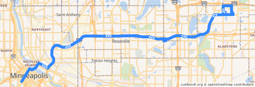 Mapa del recorrido Metro Transit 270P (westbound) de la línea  en Minnesota.