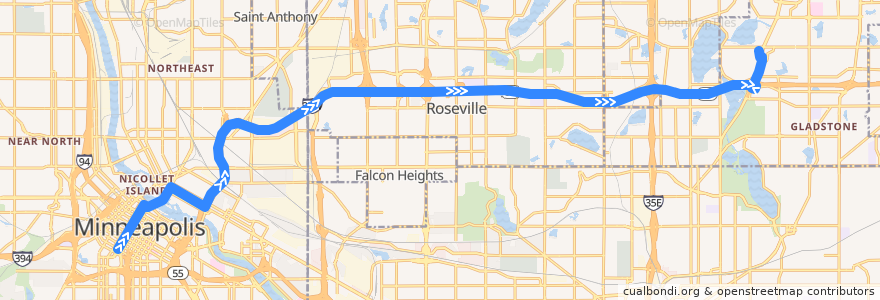 Mapa del recorrido Metro Transit 270A (eastbound) de la línea  en Minnesota.