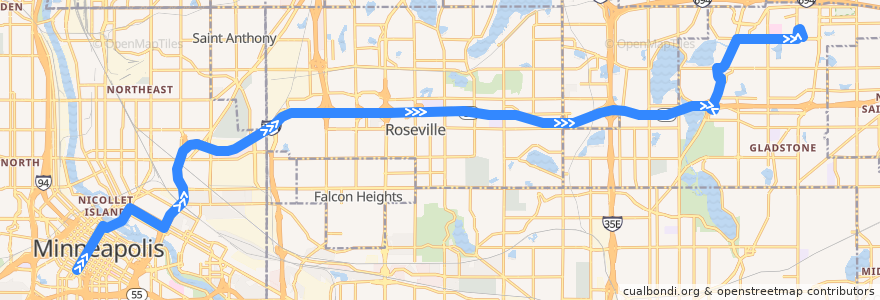 Mapa del recorrido Metro Transit 270C (eastbound) de la línea  en ミネソタ州.