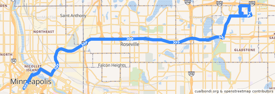 Mapa del recorrido Metro Transit 270F (eastbound) de la línea  en Minnesota.