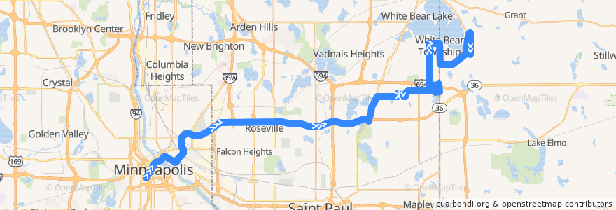 Mapa del recorrido Metro Transit 270E (eastbound) de la línea  en Minnesota.