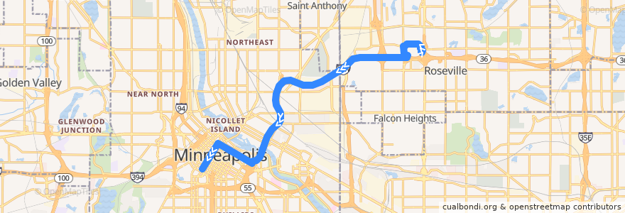 Mapa del recorrido Metro Transit 264B (southbound) de la línea  en Minnesota.