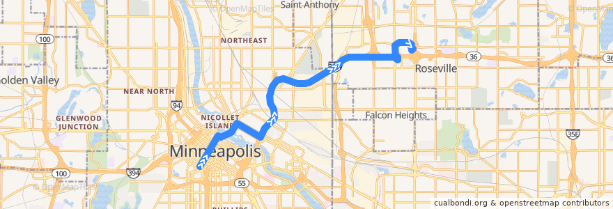 Mapa del recorrido Metro Transit 264B (northbound) de la línea  en Minnesota.