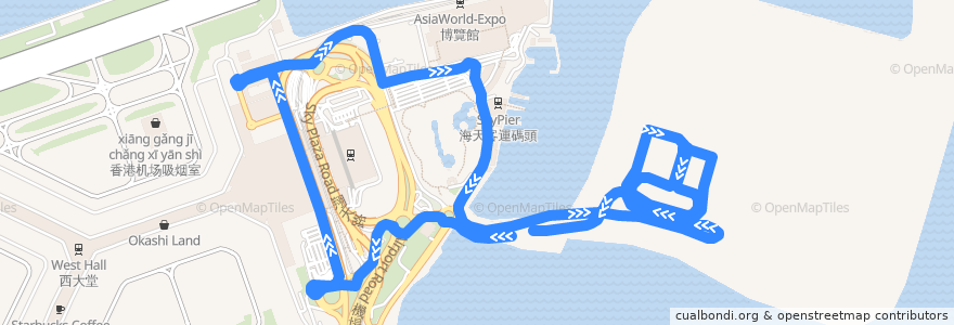 Mapa del recorrido 嶼巴B4線 New Lantao Bus B4 (大橋香港口岸 HZMB Hong Kong Port ↺ 機場（客運大樓） Airport (Passenger Terminal)) de la línea  en 離島區 Islands District.