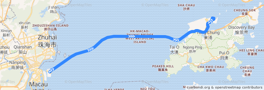 Mapa del recorrido 港珠澳大橋口岸穿梭巴士港珠線 Hong Kong - Zhuhai - Macao Bridge Port Shuttle Bus Hong Kong - Zhuhai Line de la línea  en Guangdong.