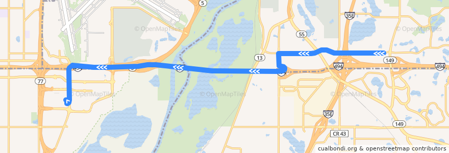 Mapa del recorrido Metro Transit 415 (westbound) de la línea  en Minnesota.