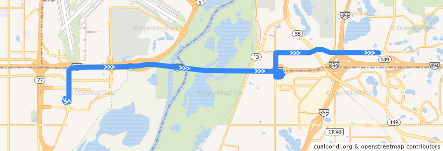 Mapa del recorrido Metro Transit 415 (eastbound) de la línea  en Minnesota.