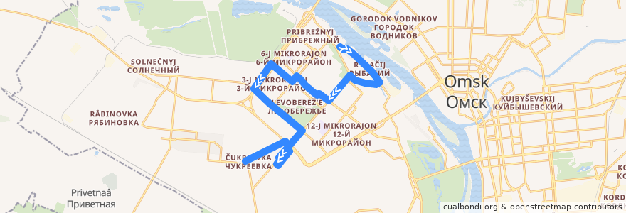 Mapa del recorrido Автобус №88 : пос. Рыбачий - Чукреевка de la línea  en Omsk.