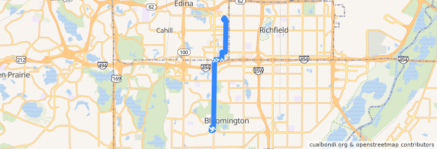 Mapa del recorrido Metro Transit 537 (northbound) de la línea  en Hennepin County.