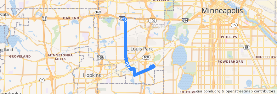 Mapa del recorrido Metro Transit 604 (southbound) de la línea  en Saint Louis Park.