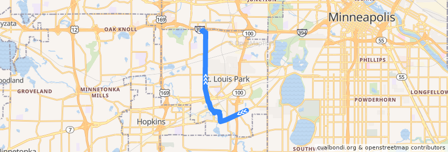 Mapa del recorrido Metro Transit 604 (northbound) de la línea  en Saint Louis Park.