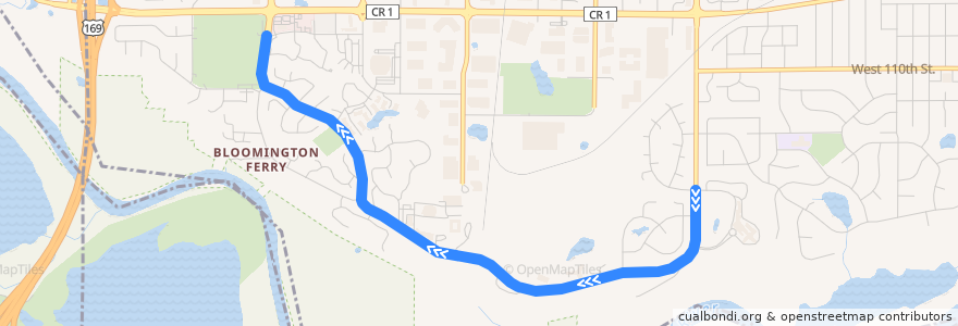 Mapa del recorrido Metro Transit 597 (southbound) de la línea  en Bloomington.