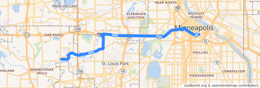 Mapa del recorrido Metro Transit 663 (westbound) de la línea  en Hennepin County.