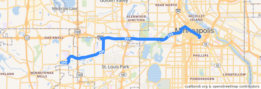 Mapa del recorrido Metro Transit 663 (eastbound) de la línea  en Hennepin County.