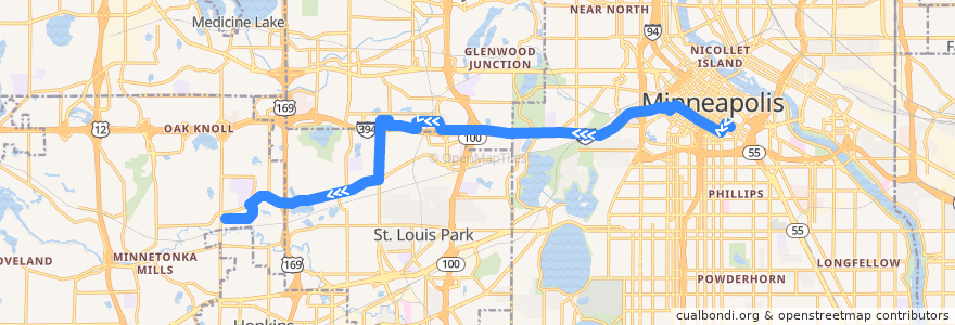 Mapa del recorrido Metro Transit 643 (westbound) de la línea  en Hennepin County.