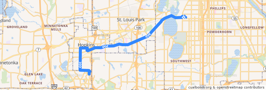 Mapa del recorrido Metro Transit 612D (westbound) de la línea  en Hennepin County.