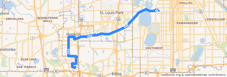 Mapa del recorrido Metro Transit 612F (westbound) de la línea  en Hennepin County.