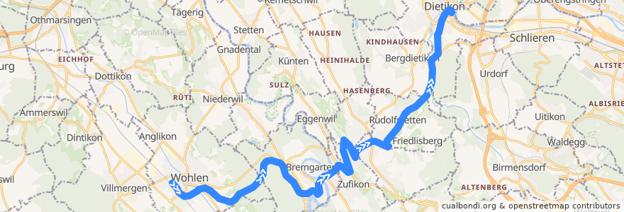 Mapa del recorrido S17: Wohlen –> Dietikon de la línea  en Aargau.