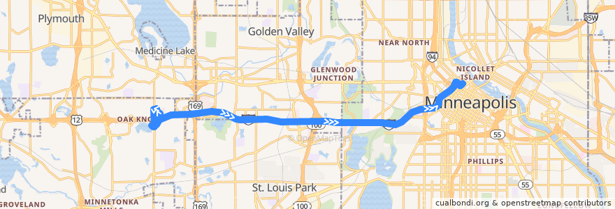 Mapa del recorrido Metro Transit 679 (eastbound) de la línea  en Hennepin County.