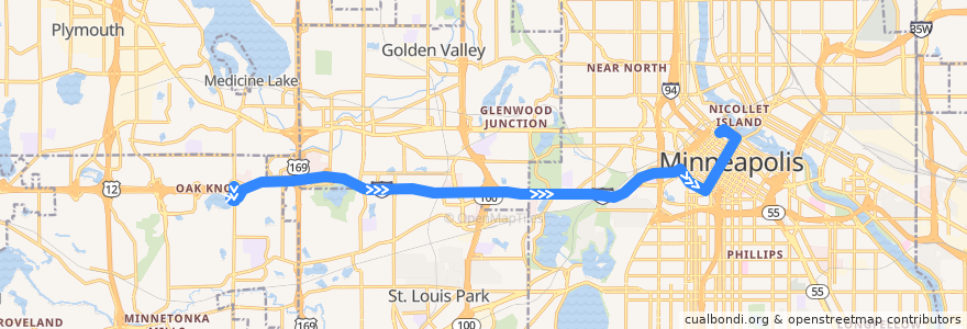 Mapa del recorrido Metro Transit 673 (eastbound) de la línea  en Hennepin County.