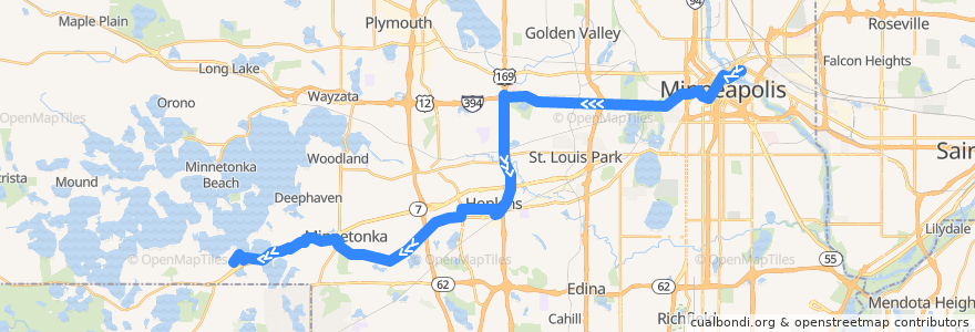 Mapa del recorrido Metro Transit 670 (westbound) de la línea  en Hennepin County.