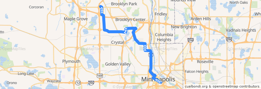 Mapa del recorrido Metro Transit 721C (northbound) de la línea  en Hennepin County.