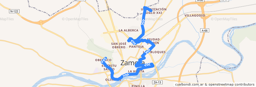 Mapa del recorrido Línea 3 de la línea  en Zamora.