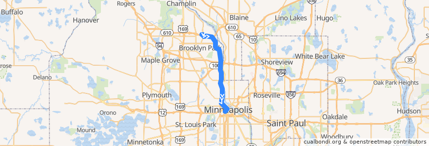 Mapa del recorrido Metro Transit 768 (southbound) de la línea  en Hennepin County.