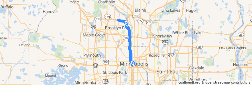 Mapa del recorrido Metro Transit 768 (northbound) de la línea  en Hennepin County.