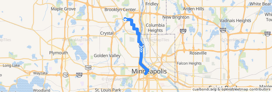 Mapa del recorrido Metro Transit 762 (southbound) de la línea  en Hennepin County.