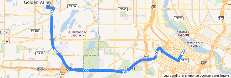 Mapa del recorrido Metro Transit 758M (northbound) de la línea  en Hennepin County.