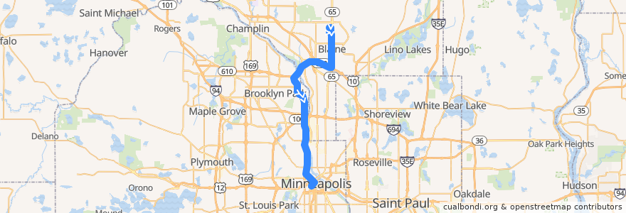 Mapa del recorrido Metro Transit 865 (southbound) de la línea  en Minnesota.