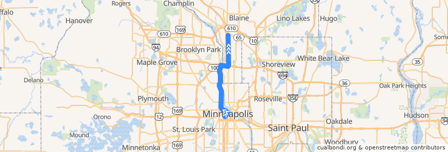 Mapa del recorrido Metro Transit 854N (northbound) de la línea  en Minnesota.