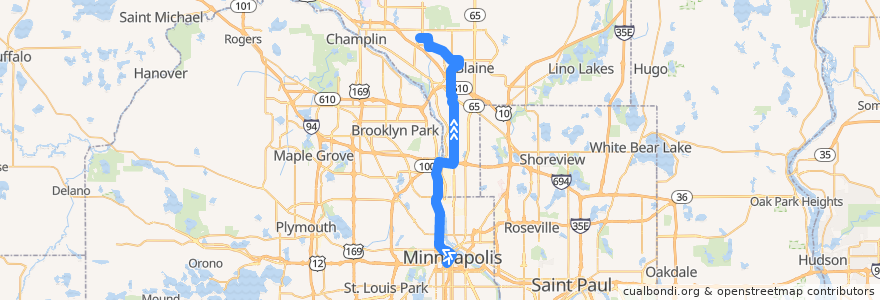 Mapa del recorrido Metro Transit 854H (northbound) de la línea  en Minnesota.