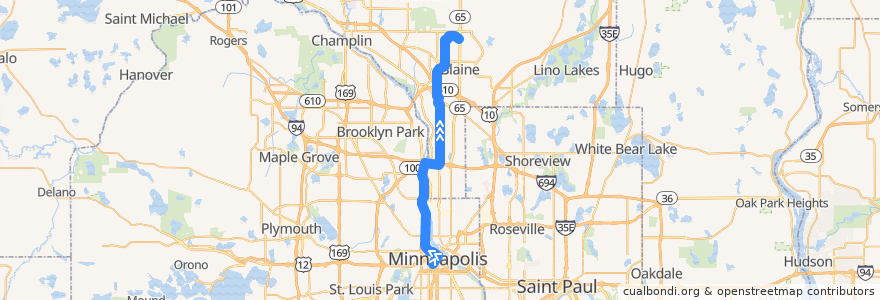 Mapa del recorrido Metro Transit 854C (northbound) de la línea  en Minnesota.