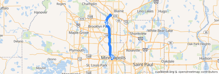 Mapa del recorrido Metro Transit 850F (northbound) de la línea  en Hennepin County.