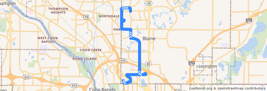 Mapa del recorrido Metro Transit 831 (northbound) de la línea  en Blaine.
