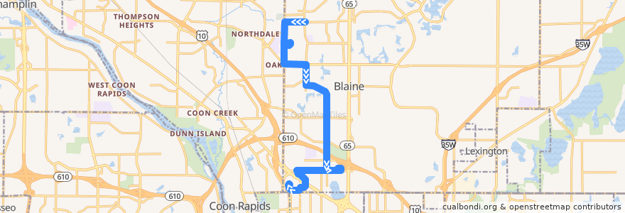 Mapa del recorrido Metro Transit 831 (southbound) de la línea  en Blaine.
