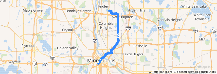 Mapa del recorrido Metro Transit 825H (northbound) de la línea  en Minnesota.