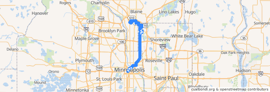 Mapa del recorrido Metro Transit 825F (northbound) de la línea  en Minnesota.