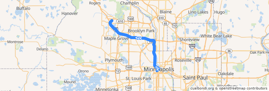 Mapa del recorrido Maple Grove Transit 785 (northbound) de la línea  en Hennepin County.