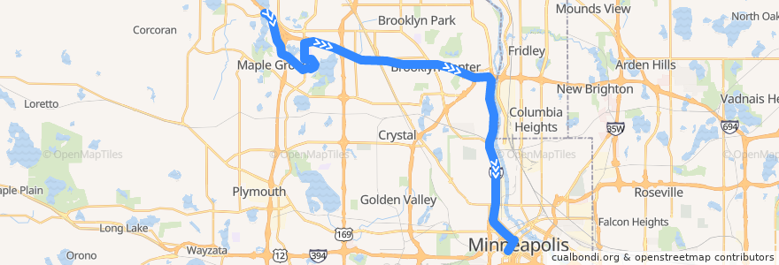 Mapa del recorrido Maple Grove Transit 780 (southbound) de la línea  en Hennepin County.