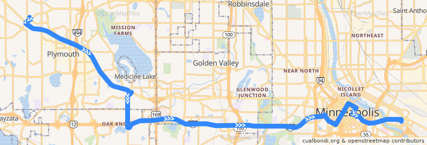 Mapa del recorrido Plymouth Metrolink 774 (eastbound) de la línea  en Hennepin County.