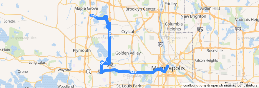 Mapa del recorrido Plymouth Metrolink 742 (eastbound) de la línea  en Hennepin County.