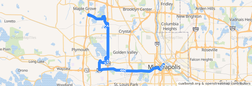 Mapa del recorrido Plymouth Metrolink 742 (westbound) de la línea  en Hennepin County.