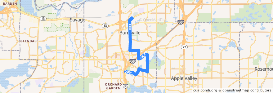 Mapa del recorrido MVTA 426 (northbound) de la línea  en Burnsville.